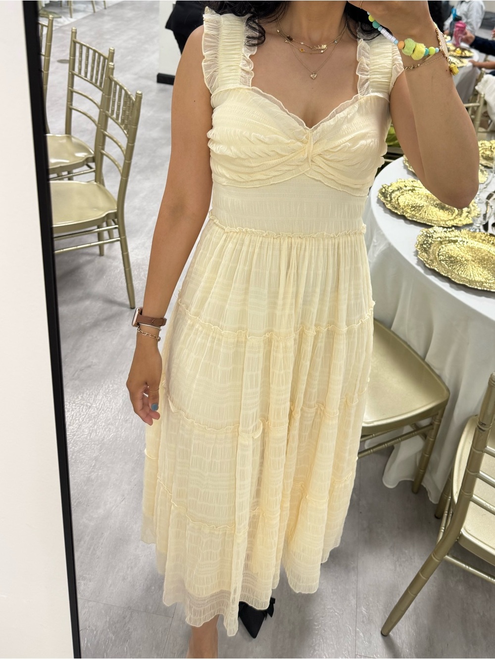 Cream Ruffled Midi Dress - Elegant Summer Style